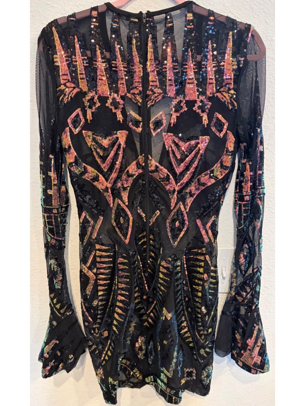 Fashion Nova Total Stand Out Sequin Mini Dress Black Multicolor Size L NWT - Picture 4 of 10
